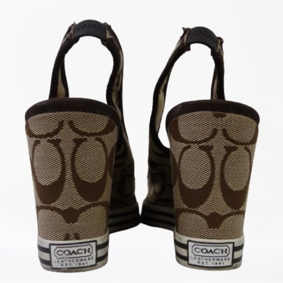 Coach Tarrah Brown Platform Wedge Heels Peeptoe Sandals Size 8 B - Picture 5 of 8